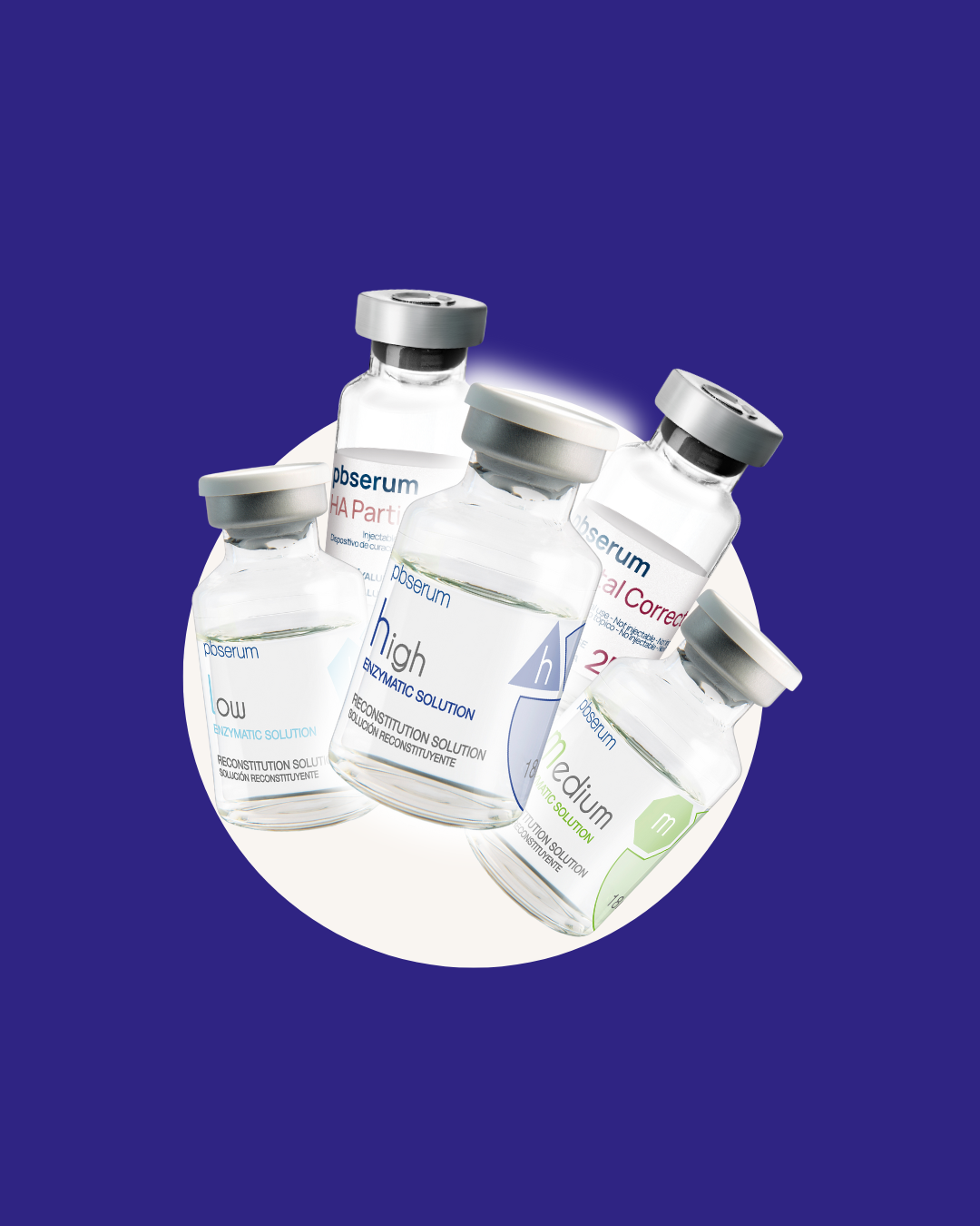 pbserum Enzymatic Solution – Produktbild mit mehreren Vials (Low, Medium, High)